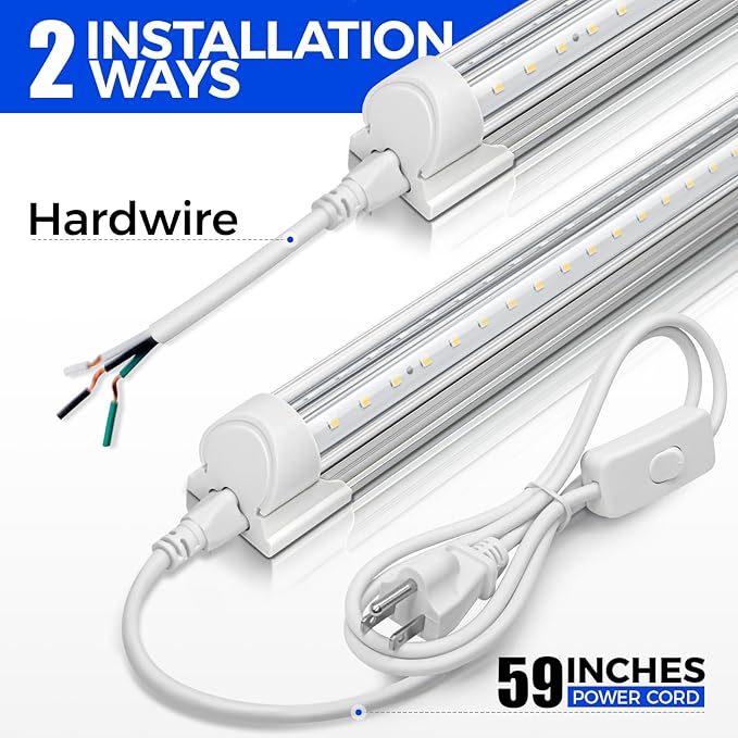 Barrina LED Shop Lights, 5FT, 50W, 6500LM, 5000K, Clear Cover T8 V-Shape Light Fixture, Linkable Shop Lights for Garage, Workshop, Warehouse, Basement, ETL Listed, 6 Packs