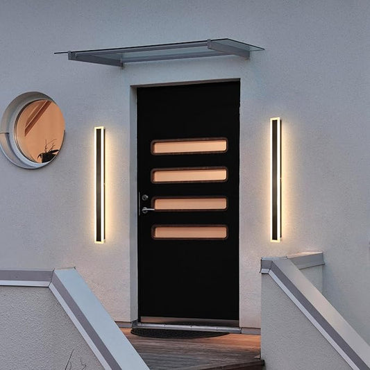 2 Pack 39 Inch Black Outdoor Wall Light 3000K-6000K Dimmable Modern Exterior Wall Sconce Long LED Linear Exterior Lights for Patio Garage Garden