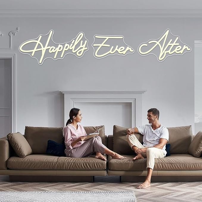 Super Large Neon Sign Happily Ever After with Dimmer, Art Decorative Neon Lights for Bedroom, Wedding, Birthday, Home Wall Decor, Bachelorette Party (60.26"X12.52")