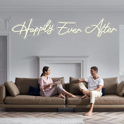 Super Large Neon Sign Happily Ever After with Dimmer, Art Decorative Neon Lights for Bedroom, Wedding, Birthday, Home Wall Decor, Bachelorette Party (60.26"X12.52")