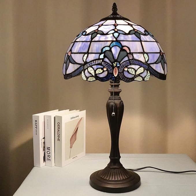 TL0015 Blue Baroque Tiffany Table Lamp Stained Glass Reading Desk Light 12 X 21.5 Inches for Bedroom Living Room, Handcrafted Artwork for Home Office, LED Bulb Included (Blue Baroque)