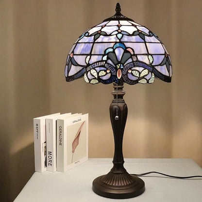 TL0015 Blue Baroque Tiffany Table Lamp Stained Glass Reading Desk Light 12 X 21.5 Inches for Bedroom Living Room, Handcrafted Artwork for Home Office, LED Bulb Included (Blue Baroque)