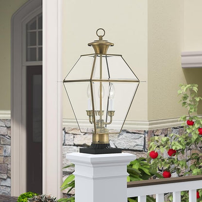 Livex Lighting Lantern 2384-01 Westover 3-Light Outdoor Post Head, Antique Brass