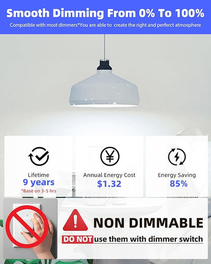 Lumiverse 60 Pack LED Light Bulbs 60W Equivalent, 9W Non-Dimmable, No Flicker, 800 Lumens, 5000K Bright Daylight White, E26 LED Bulb, 15000 Hour, Energy Efficient, Bright for Indoor Use
