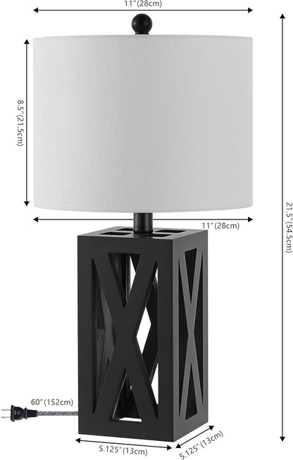 JONATHAN Y JYL1062C-SET2 Stewart 21.5" Wood LED Table Lamp Farmhouse, French Country, Rustic, Bohemian, Bedroom, Living Room, Office, College, Bookcase, Black (Set of 2)