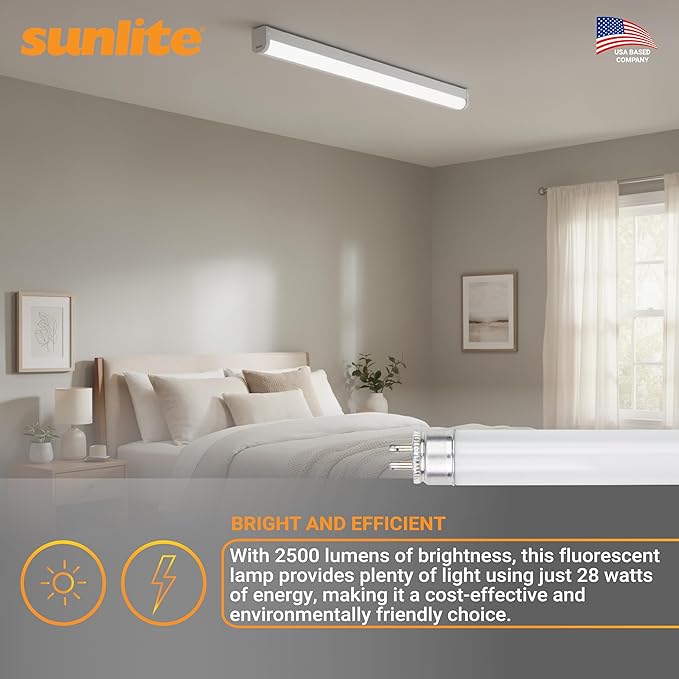 Sunlite 30340 F28T5/841 4 Foot T5 Linear Fluorescent Lamp, 28 Watts, 2500 Lumens, 4100K Cool White, Miniature G5 Bi-Pin Base, ROHS Compliant, High Performance Straight Tube, 40 Pack