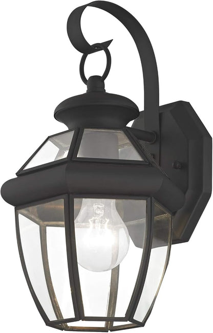 Livex Lighting 2051-04 Monterey 1 Light Outdoor Black Finish Solid Brass Wall Lantern with Clear Beveled Glass
