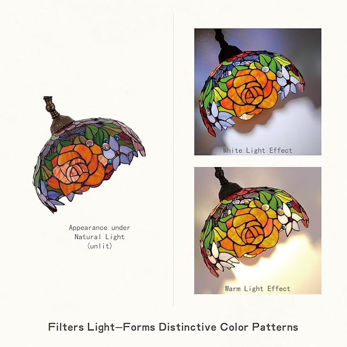 Tiffany Floor Lamp Red Yellow Orange Rose Stained Glass Arched Lamp 12x18x70 Inches Antique Bronze Gooseneck Adjustable Corner Standing Light Decor Reading Space Living Bedroom Home Office