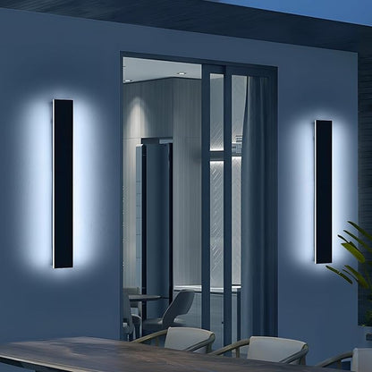 2 Pack 31.4inch Modern Exterior Wall Lights, 6000K Cold White, Outdoor Wall Mount Linear Sconces, 31W, IP65 Waterproof Minimalist Strip Led Lighting for House, Porch, Garage, Garden