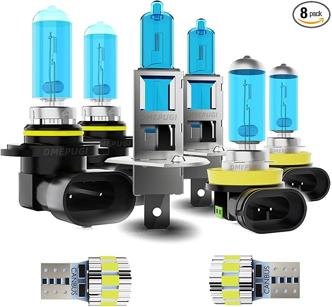 Light Bulbs Compatible with Nissan Altima 2005-2006, High Performance Halogen Headlight Bulb And License Plate Lights Combo, 9005 H1 H11 High Low Beam Fog Lights, Plug and Play, Pack of 8