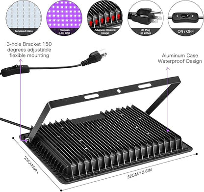 4 Pack 250W LED Flood Black Lights,395nm to 405nm UV Outdoor Flood High Power Blacklight Light with Plug in, IP66 Waterproof Large Black Light Spotlight for Glow Party Large Space, Halloween