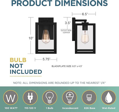 Quoizel Westover Modern Wall Sconce, 10 Inch Earth Black 1-Light Outdoor Light Fixture, Clear Transparent Glass Wall Lantern, 100 W, Industrial Design Wall Light for Porch, Patio, Gazebo or Yard