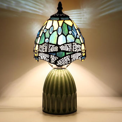 Tiffany Lamp Stained Glass Mushroom Table Lamps 6X6X12.5 Inch Yellow Dragonfly Style Small Night Light Ceramic Base Mini Accent Desk Light Suitable for Bedside Table Bedroom Children Room