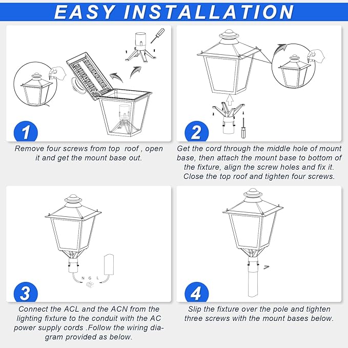 LED Post Top Light, 120W/100W/80W Power Tunable, 3CCT 5000K/4000K/3000K Outdoor Post Pole Lights, LED Parking Lot Light for Garden Yard Street Lighting, IP65 Waterproof, AC100-277V, UL DLC Listed