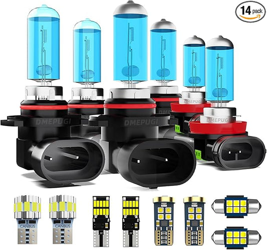 Compatible With Forester 2009-2012 Headlight Bulbs,9005 High Beam + H11 Low Beams Halogen + 9006 Fog Lights + License Plate Lights, 6000K White, Pack of 14