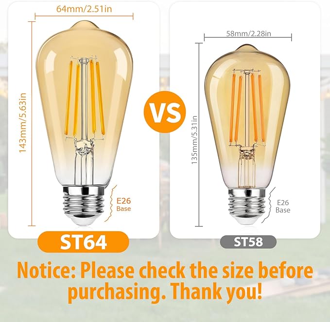 12Packs ST64 Large Vintage LED Edison Bulbs, 60W Equivalent 7W, 800Lumens, Dimmable Antique LED Filament, 2700K Amber Warm White, E26 Medium Base Light Bulbs High Brightness for Bedroom Office