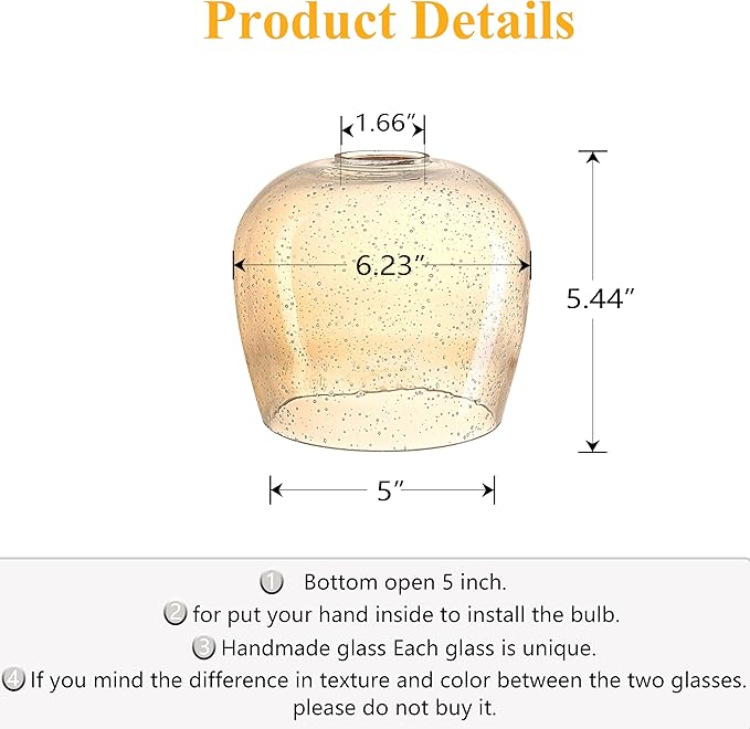 3 Pack 6.1 Inch Clear Seeded Glass Lamp Shade Pendant Ceiling Chandelier Wall Sconce Light Replacement Oval Painting Glass Shade Fixture Over Sink Kitchen Island