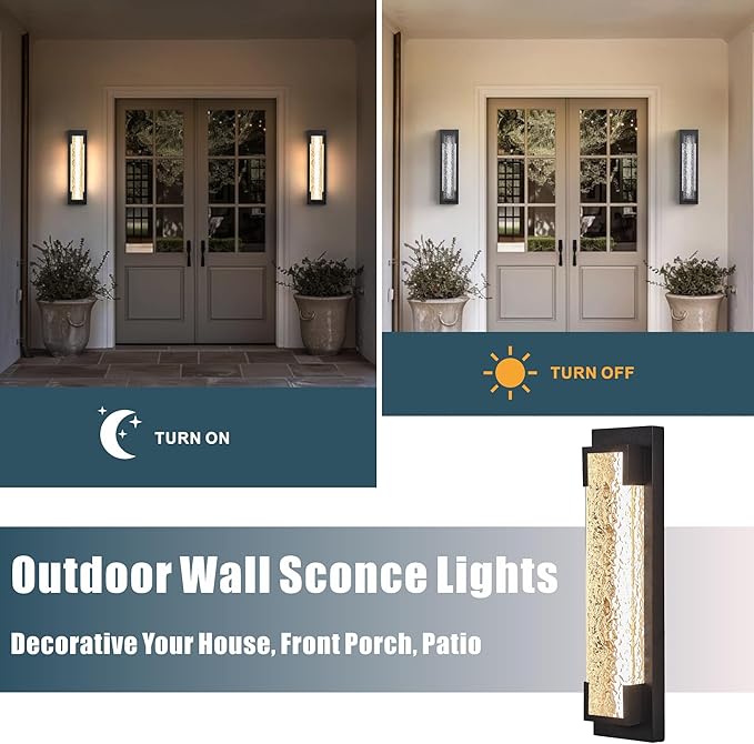 Hyunbae Outdoor Wall Light, 18.9" Large LED Modern Outdoor Wall Sconce, Waterproof Exterior Lighting Fixture with Acrylic Water Ripple Lamp 2700K Outdoor Porch Lights for House, Garage Dimmable