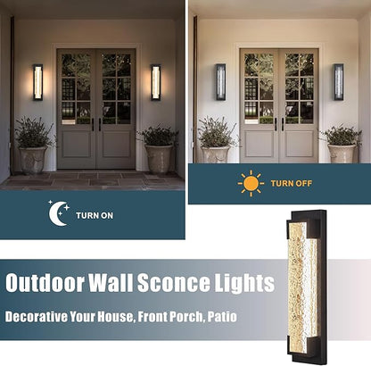 Hyunbae Outdoor Wall Light, 18.9" Large LED Modern Outdoor Wall Sconce, Waterproof Exterior Lighting Fixture with Acrylic Water Ripple Lamp 2700K Outdoor Porch Lights for House, Garage Dimmable
