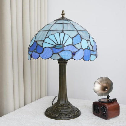 Blue Sea Style Stained Glass Table Lamps Shell Tiffany Lamp Bedroom Bedside Living Room Aesthetic Vintage Accent Farmhouse Night Light for End Table Office Nightstand End Table Desk Reding 12X19 Inch
