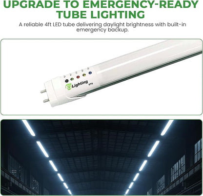 E2 Lighting 4ft T8 LED Bulbs, LED Fluorescent Tube Replacement 4ft, T8 LED with Emergency Battery, 5000K, 18W, 120-277V, Ideal for Office and Warehouse-5 Pack