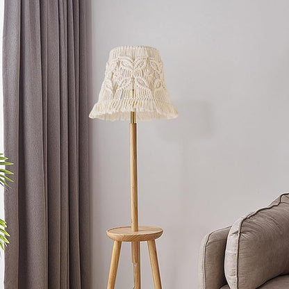 White Ivory Bell Lamp shade Medium Boho Lampshade 7.5``Top x 12``Bottom x 11``High(Spider) Handmade Woven Lamp shade for Table Lamp & Bedside Lamp - Replacement Tassel Lampshade