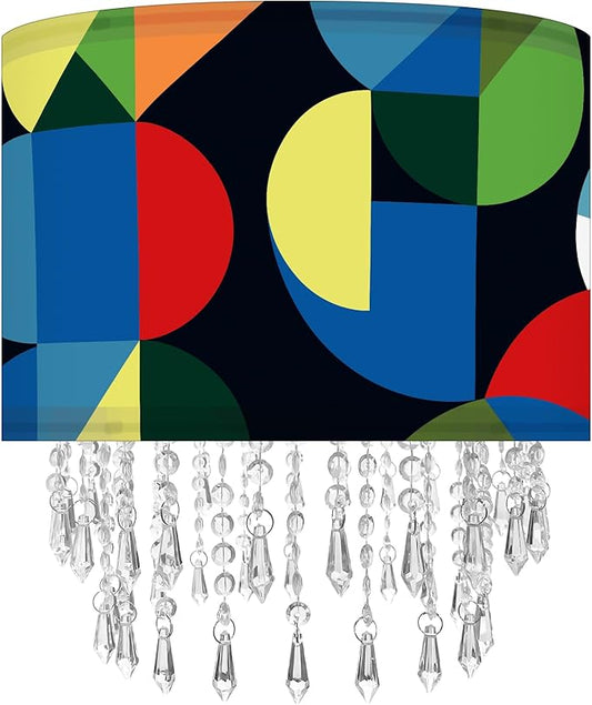 Modern Geometric Lamp Shade with Acrylic Bead Droplets, Colorful Pop Pattern Light Shade for Ceiling Pendant Table & Floor Lamps, Artistic Retro Decor, 11.8in