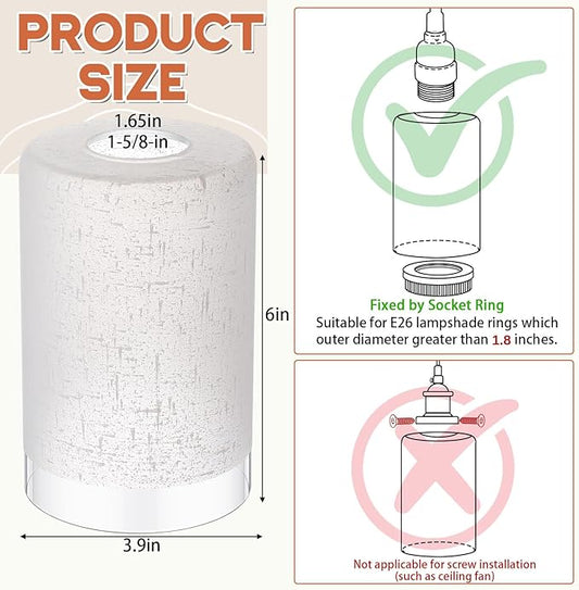 3 Pcs White Linen Frosted Glass Shade Replacements for Pendant Light Fixtures Glass Lamp Shade Cover, 1-5/8 Inch Fitter E26 Base, 4"w x 6"h, Replacement Lamp Globe for Chandelier Wall Sconce