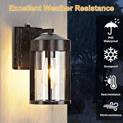 Dusk to Dawn Outdoor Wall Lights Fixture with Photocell Sensor, Modern Geometric Industrial Coffee-Bronze Exterior Wall Sconce, Waterproof Anti-Rust Outside Porch Light for House Patio Entryway Garage