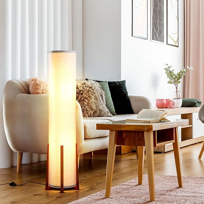 Brightech Parker Paper Lantern Floor lamp, 48 Inch Tall Lamp with Wood Frame, Asian Design for Bedroom, Decorative Tower Shade Lamp for Living Rooms & Offices, Great Living Room Décor