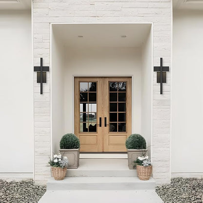 LamQee 2 Packs Modern Outdoor Wall Lights 3000K Integrated LED Outdoor Wall Sconces Lighting, Contemporary Exterior Lighting Fixtures Outside Wall Mount Lights for House Porch Door Garage, Matte Black