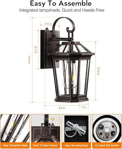 VIANIS Outdoor Wall Lights Dusk to Dawn, Oil Rubbed Bronze Exterior Lighting Fixtures for House, Waterproof ORB Porch Lights Wall Mount, Aluminum Outside Wall Sconce for Front Door, Garage