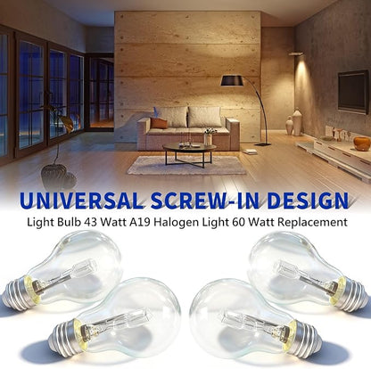 043168787963 78796 Halogen Light Bulbs 43 Watt 120V A19 Types E26 Thread for Types in Table Lamps and Enclosed Fixtures 6-Pack