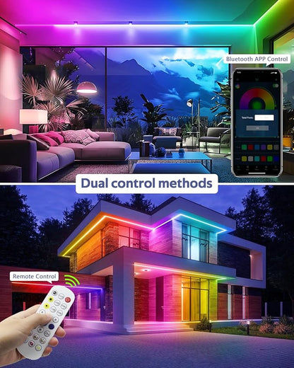 100FT Smart LED Light Strip RGB IC 1 Roll 24V Addressable Outdoor LED Strip Lights Waterproof Multi Color Chasing LED Lights with Remote APP Control Music Sync DIY Design for Bedroom 60 LEDs/M