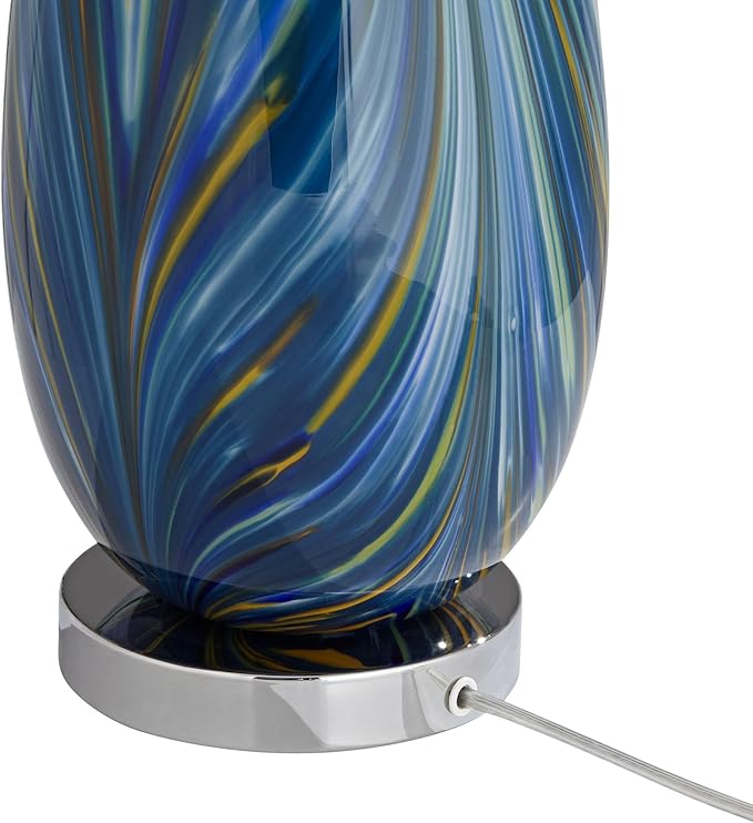 Possini Euro Design Pablo Modern Table Lamp 27" Tall Swirling Multi Color Blue Hand Blown Art Glass Metal White Tapered Drum Shade Decor for Living Room Bedroom House Bedside Home (Color May Vary)