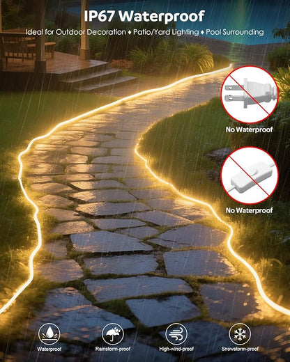 Aclorol AC 110V COB LED Strip Lights Warm White for Bedroom 16.4ft 3000K 120V Plug in LED Rope Lights Outdoor Waterproof IP68 Flexible High Density COB LED Tape Lights for Patio Garden Decor 288led/M