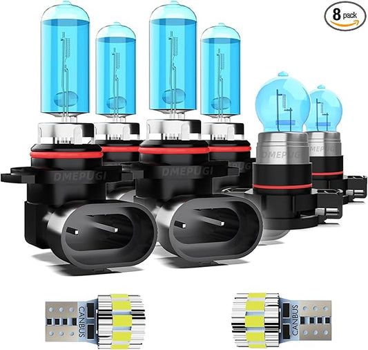 Compatible With 2017-2018 Toyota Corolla Halogen Headlight Bulbs,9005 High Beam+ 9005 Low Beam+ h16/5202 Fog Light+ License Plate Light Combo,6000K White Light,Pack of 8