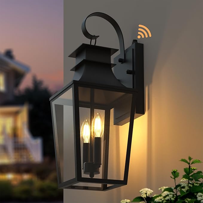 20.98-INCH Outdoor Wall Lights 2-Light, Waterproof Exterior Light Fixtures Wall Mount Outside Light with Glass, Dusk to Dawn Outdoor Wall Lantern for Porch, House, Garage, Black