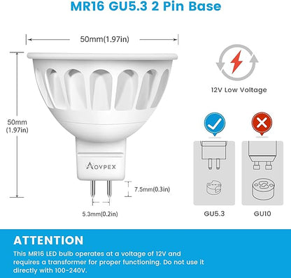 MR16 LED Bulbs, 5W(50W Halogen Equivalent) Landscape Light Bulbs, 2700K Warm White, GU5.3 Bi-Pin Base, 40° MR16 LED 12V Spotlight for Landscape Track Lighting, Non-Dimmable, 6 Pack
