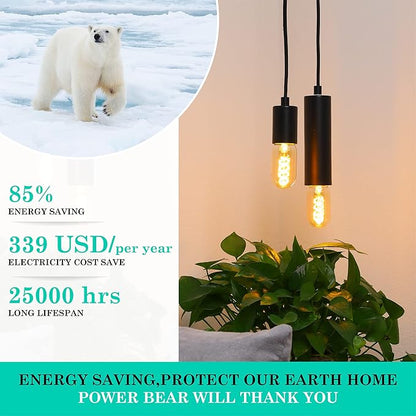 AMDTU Edison Bulbs 25 Watt E26 Base, Super Thin Spiral Filament Non-Dimmable, 25W Tubular Incandescent Light Bulb Replacement Soft Warm 2200K, T45 Amber Glass Retro LED Bulb 4W, 8 Pack