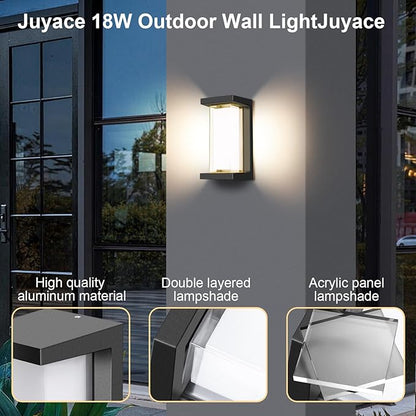 Juyace 18W Exterior Lighting Fixtures 6 Pack Budget-Friendly Outdoor Porch Lights Modern Black Sconces Wall Mount 1800Lm 3000K IP65 Waterproof for Garage House Patio Front Door Entryway
