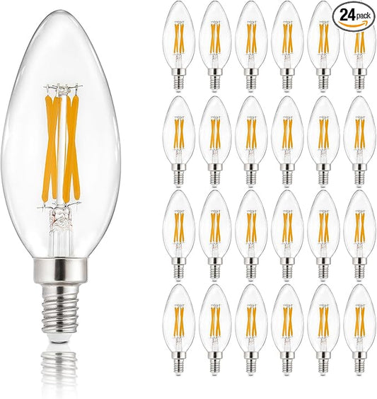 Depuley LED Light Bulbs E12: Candelabra Candle Light Bulb 4W Equivalent 40W Incandescent - LED Chandelier Light Bulbs 2700K Soft White - C35 Clear Filament Bulb E12 Base 500 LM 90+ CRI 24 Pack