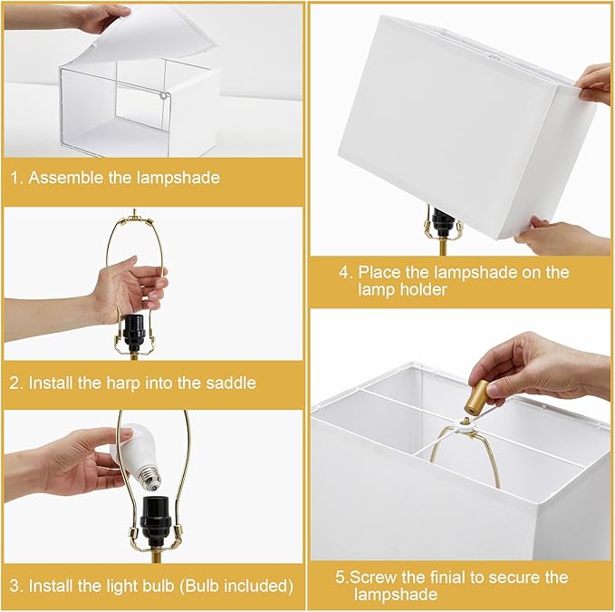 GyroVu 25.5" Nightstand Table Lamps for Bedrooms Set of 2, Bedside Lamp with USB C+A, Colors Changeable Living Room Lamp, Modern Night Stand Lamps for Bed Side Guest Room Reading, Gold+White Shade