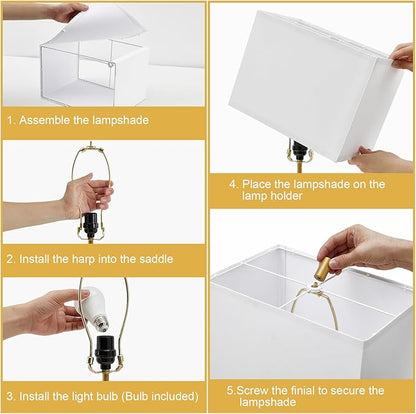 GyroVu 25.5" Nightstand Table Lamps for Bedrooms Set of 2, Bedside Lamp with USB C+A, Colors Changeable Living Room Lamp, Modern Night Stand Lamps for Bed Side Guest Room Reading, Gold+White Shade