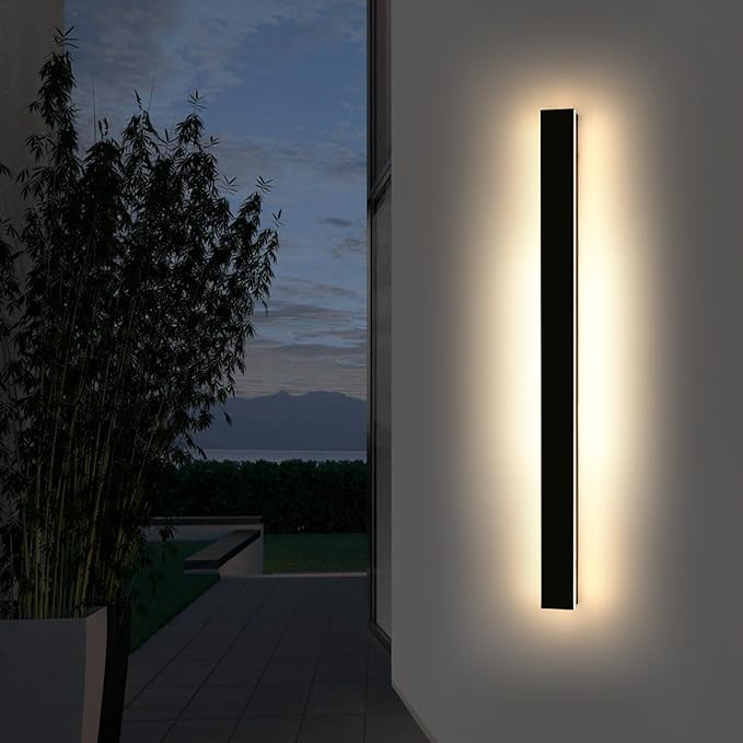 59inch Modern Outdoor Wall Lights, Outside Linear Wall Light, 3 Color Lights 3000K/4500K/6000K, IP65 Waterproof, Frosted Acrylic, Black Exterior Wall Sconce for Porch Doorway Patio Garage Garden