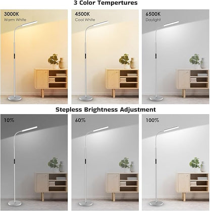 Dimunt LED Floor Lamp, Bright 15W Floor Lamps for Living Room with 1H Timer, Stepless Adjustable 3000K-6000K Colors & Brightness Standing Lamp with Remote & Touch Control Reading Floor Lamps-Silver