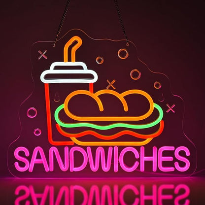 Sandwiches Neon Sign Light up Sign Business Signage for Home Kitchen Restaurant Fast Food Store Man Cave Party 15.7" x 12.6" Art Wall Hanging Decorative Gifts Handmade LED Neon Tubing Signs