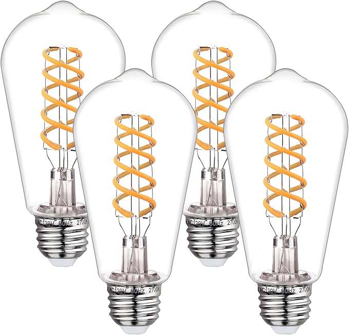 BORT Dimmable LED Edison Bulbs,2700K Warm White, 6W Equivalent to 60W Vintage Light Bulbs, Antique Flexible Spiral LED Filament Decorative Light Bulbs