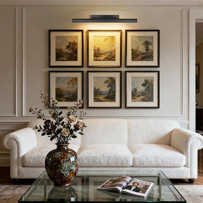 Matte Black Picture Lights for Wall, 30" Linear Picture Light Hardwired, 4-Light Bronze Art Light, Dimmable Gallery Light for Paintings, Warm White 270° Picture Frame Lights for Bathroom, Living Room