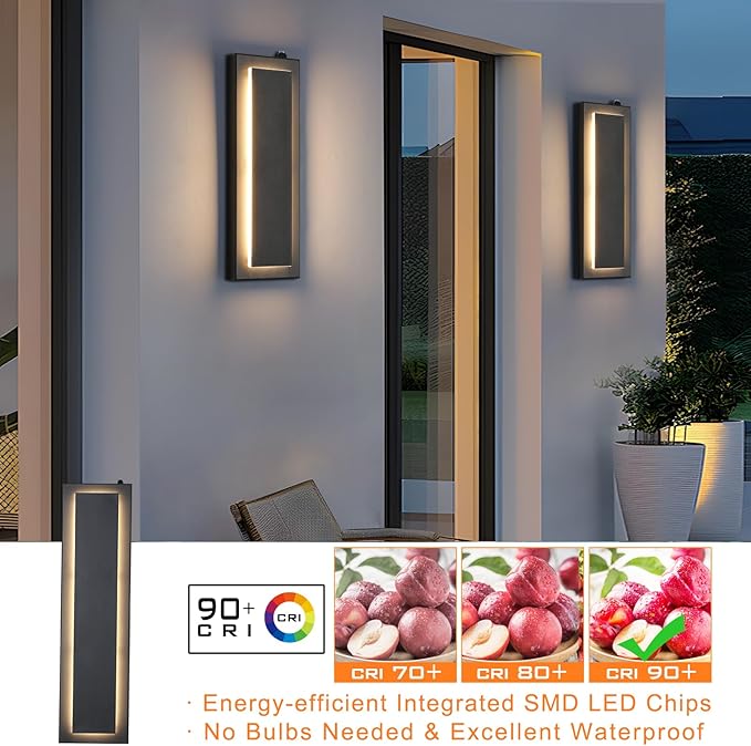tewei LED Outdoor Wall Sconce Dusk to Dawn Outdoor Lighting, Modern Exterior Lighting Fixtures Matte Black LED Exterior Wall Lights for House Front Porch, Warm White 3000K, 2 Pack